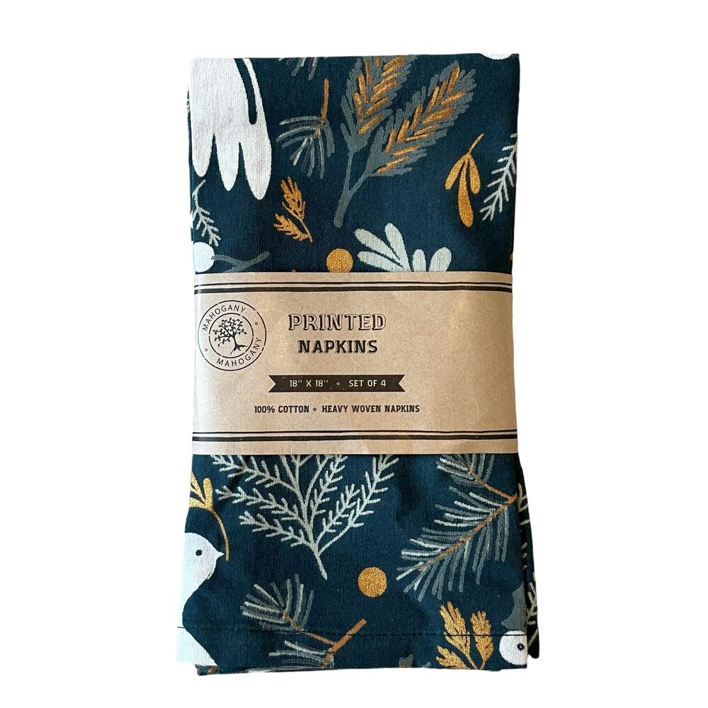 Mahogany CHRISTMAS JOY Cotton Napkins 18x18 Set of 4 Holiday Green Decor New